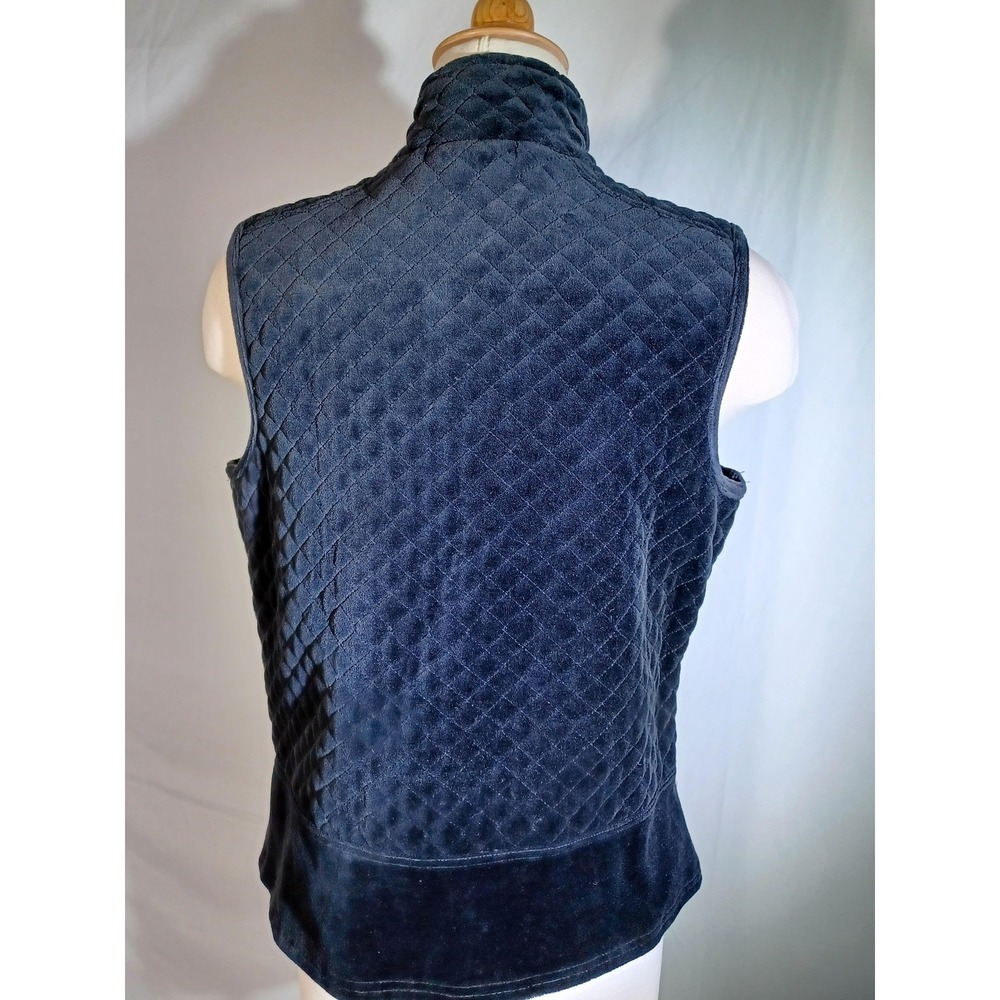 Liz Claiborne Vest Womens Petite Medium PM Blue Quilted Velour Full Zip Pockets - Picture 3 of 5